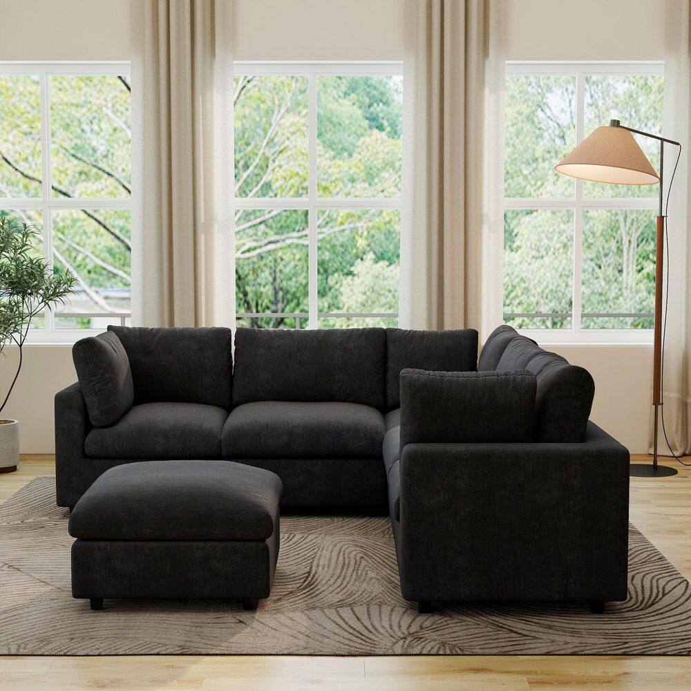 Magic Home 100 in. Square Arm 6-Piece Chenille L-Shaped Modualr