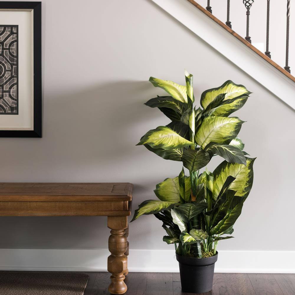 Tiny Green and Yellow Plastic Leopard Lily Faux Floor Plant