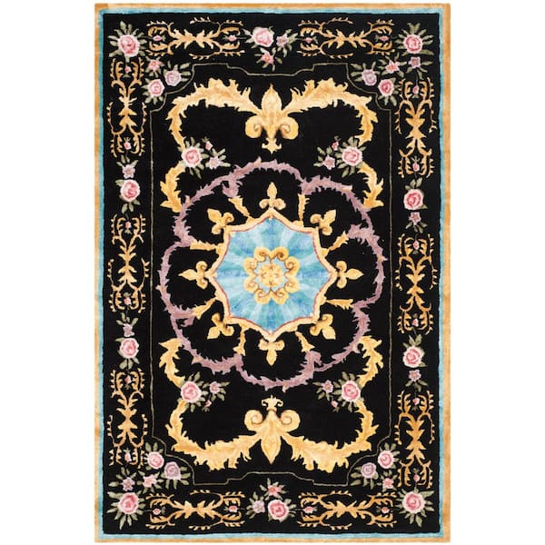Savonnerie 6 ft. x 9 ft. Black/Multi Ornate Oriental Area Rug