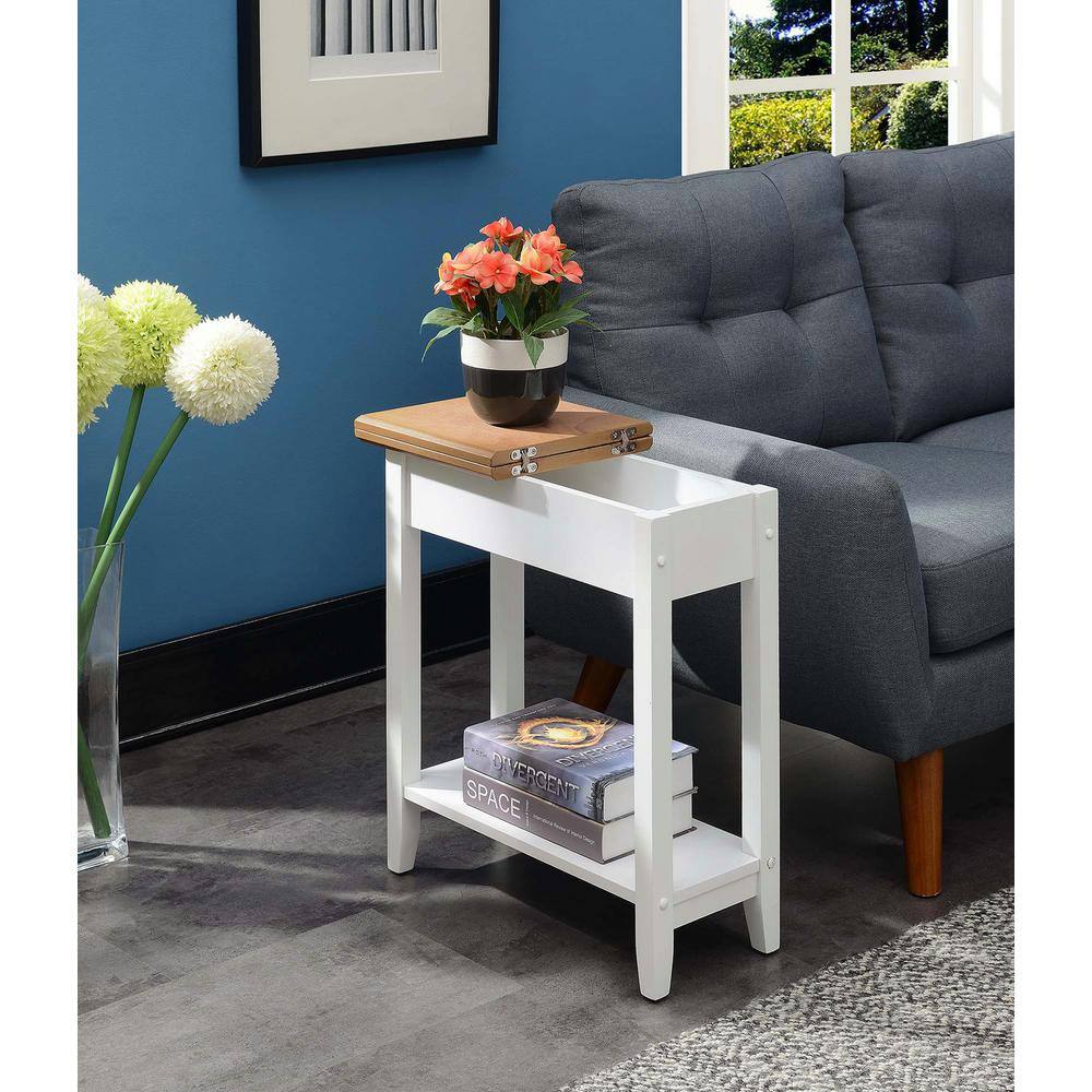 White and Driftwood Flip Top End Table with Storage