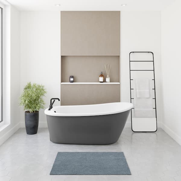 Sax Acryl 60in. x 32in. Freestanding Soaking End Drain Bathtub in White Thunder Grey Skirt