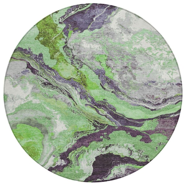 Chantille Machine Washable Indoor/Outdoor Abstract ACN1908 Green 8 ft. x 8 ft. Round Rug
