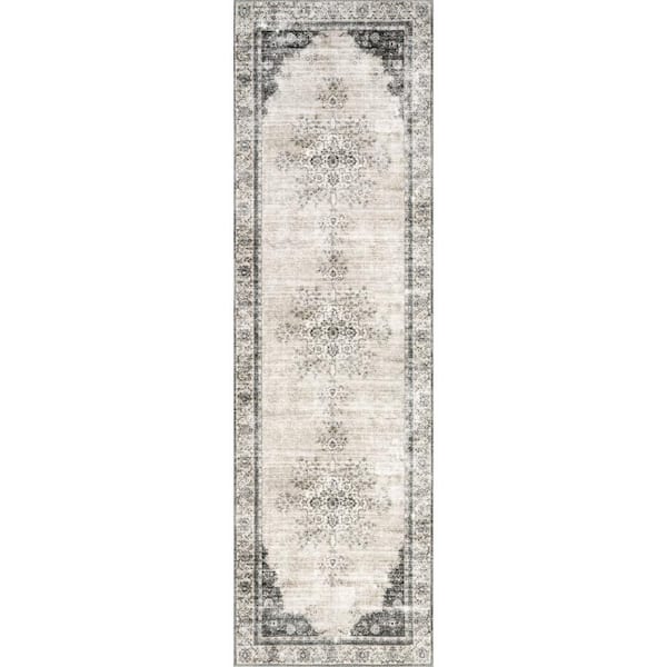 RUGS USA Lauren Liess Rosewood Vintage Machine Washable Ivory 3 ft. x 8 ft. Runner Rug