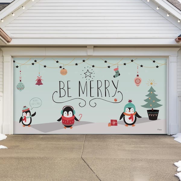 My Door Decor 7 ft. x 16 ft. Merry Penguins-Christmas Garage Door Decor Mural for Double Car Garage