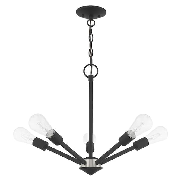 Livex Lighting Prague 5 Light Black With Brushed Nickel Accents Chandelier 51155 04 Livex Lighting Prague 5 Light Black, Byler 10 Light Sputnik Sphere Chandelier