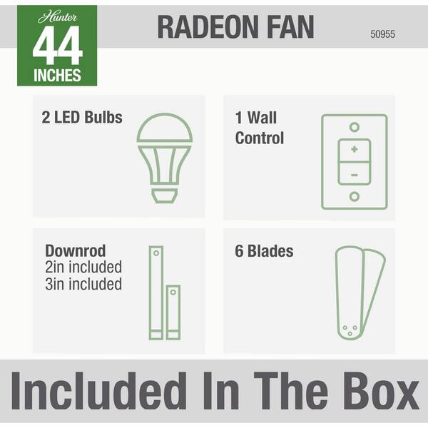 Hunter - Radeon 44 in. Indoor Matte White Smart Ceiling Fan with Light Kit and Wall Switch