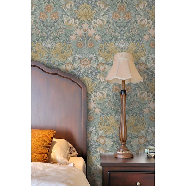 Fleurmont Floral Tapestry Aqua Non-Pasted Wallpaper (Covers 56 sq. ft.)