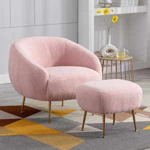 Pink Velvet Arm Chair with Ottoman