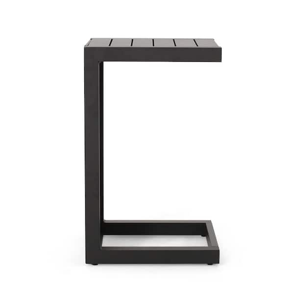 Noble House Cape Coral Matte Black Square Metal Outdoor Side Table