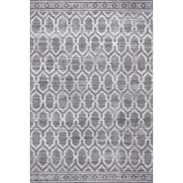 nuLOOM Fae Machine Washable Gray Doormat 3 ft. x 5 ft. Geometric Indoor/Outdoor Area Rug