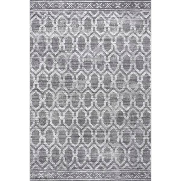 nuLOOM Fae Machine Washable Gray 8 ft.  Geometric Indoor/Outdoor Square Rug