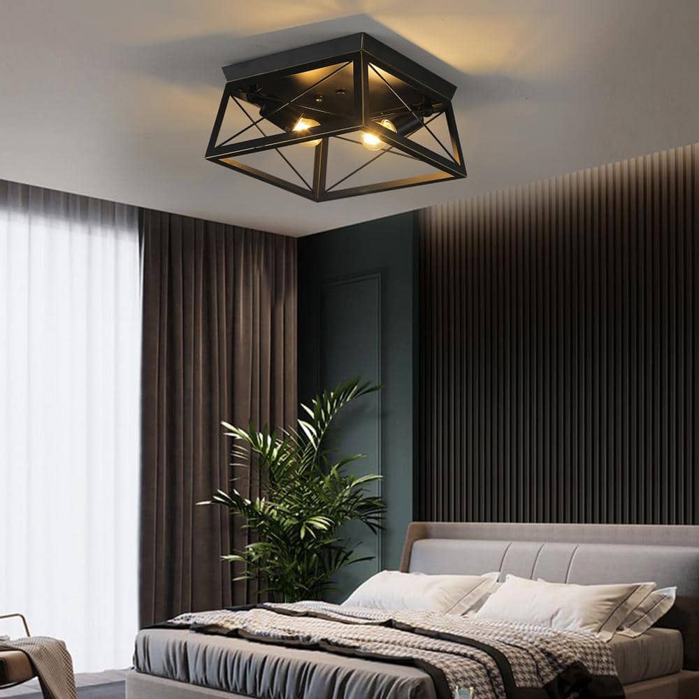 Briarwood Textured Black Farmhouse Flush Mount Ceiling Light 12"