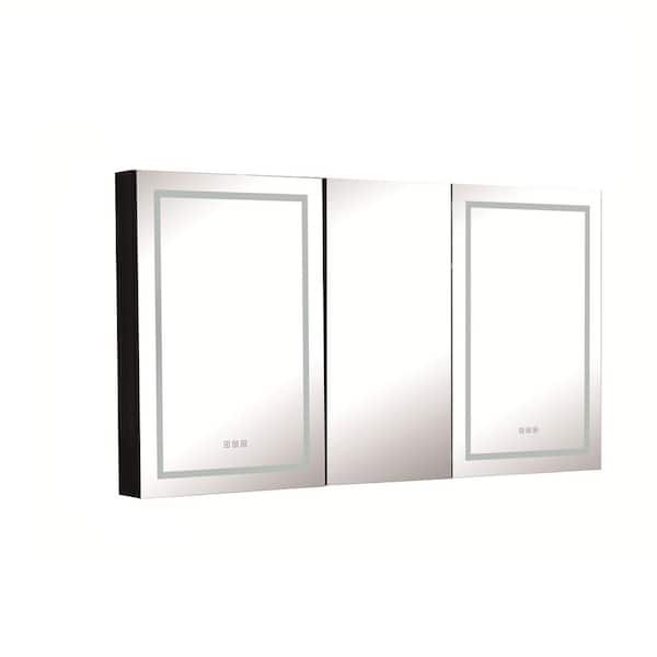Interbath 66 in. W x 36 in. H Rectangular Black Aluminum Surface Mount Medicine Cabinet with Mirror and LED Light