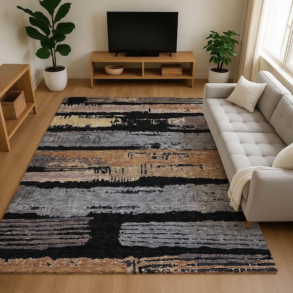 Mayfield Premium Machine Washable Abstract AMF1665 Black 5 ft. x 7 ft. 6 in. Area Rug