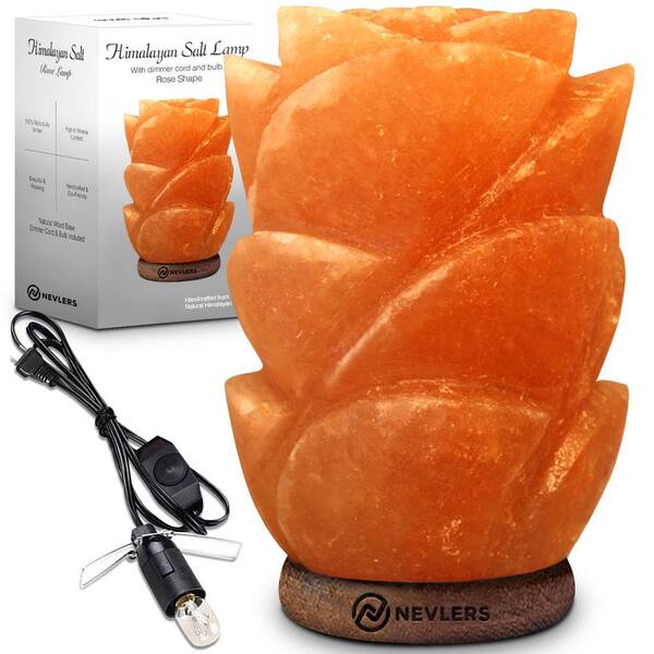Nevlers 7 in. Himalayan Pink Salt Rose Shaped Lamp Plug-In Lamp with Included Dimmer Switch and Bulbs Rustic Home Decor