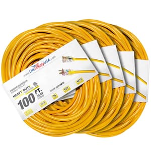 100 ft. 10 Gauge/3 Conductors SJTW Indoor/Outdoor Extension Cord with Lighted End Yellow (5-Pack)