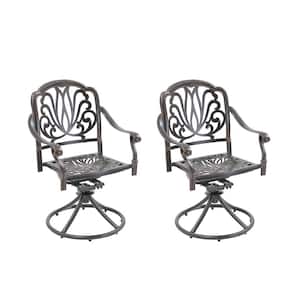 Bronze Flower-Shaped Backrest Swivel Cast Aluminum Outdoor Dining Chair (2-Pack)