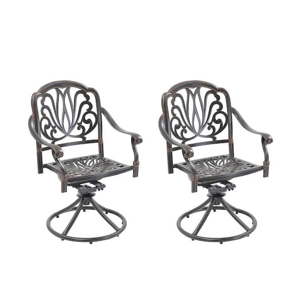 Kadehome Bronze Flower-Shaped Backrest Swivel Cast Aluminum Outdoor Dining Chair (2-Pack)