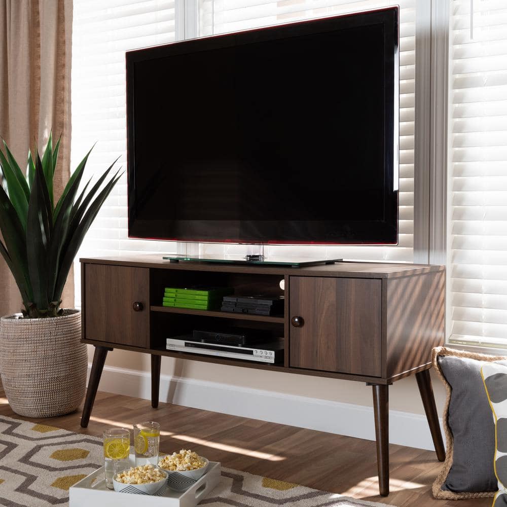 Walnut Brown Mid-Century Modern 2-Door TV Stand