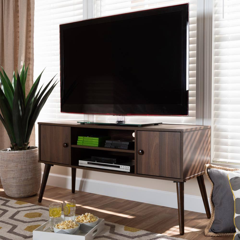 Walnut Brown Mid-Century Modern 2-Door TV Stand