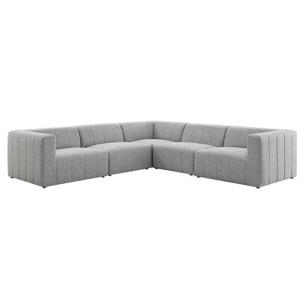 MODWAY Bartlett 5-Piece Light Gray Upholstered Fabric Sectional Sofa