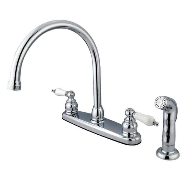 Kingston Brass Vintage 2-Handle Deck Mount Centerset Kitchen Faucets with Side Sprayer in Polished Chrome