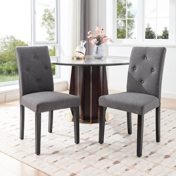 COLAMY Upholstered Parsons Dining Chairs Set Of 2/4/6, Fabric Dining Room Kitchen Side Chair With Nailhead Trim And Wood Legs Set Of 2 L Darkbrown