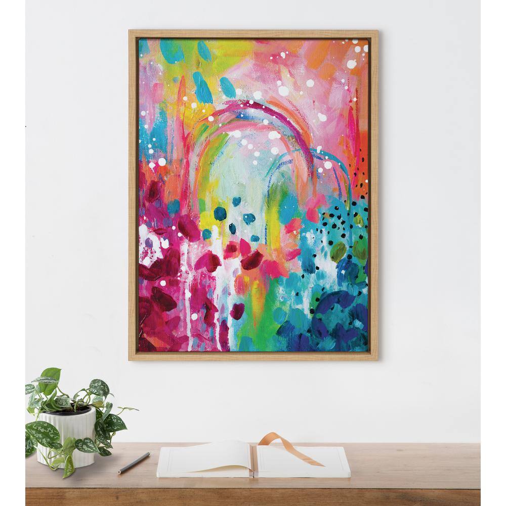 Chasing Rainbows Abstract Multicolor Canvas Print with Natural Frame