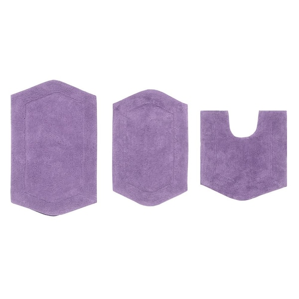 Waterford Collection 100% Cotton Tufted Bath Rug, 3-Pcs Set with Contour, Purple