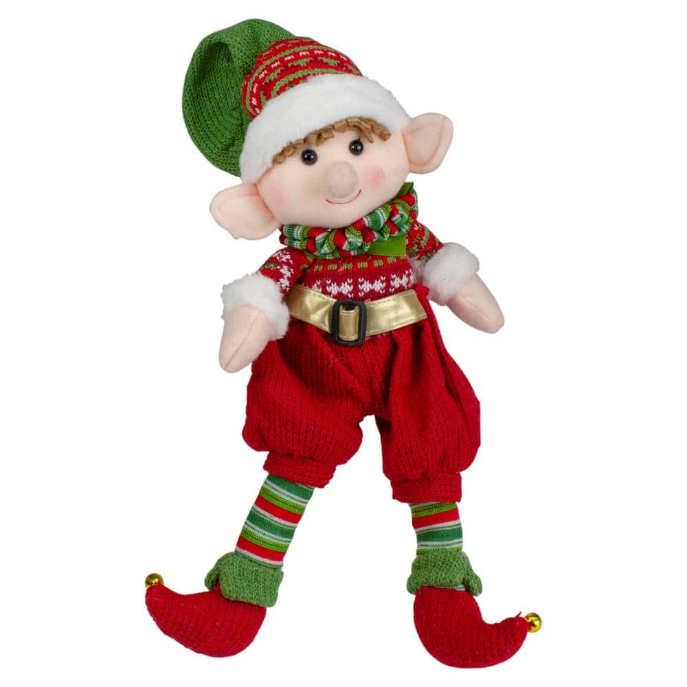 Northlight 15 in. Red and Green Plush Jingle Bell Boy Elf Christmas ...