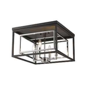 Euclid 15 in. 4-Light Chrome Plus Matte Black Flush Mount