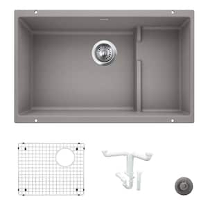 Precis 28.75 in. Undermount Single Bowl Metallic Gray Granite Composite Kitchen Sink Kit with Accessories