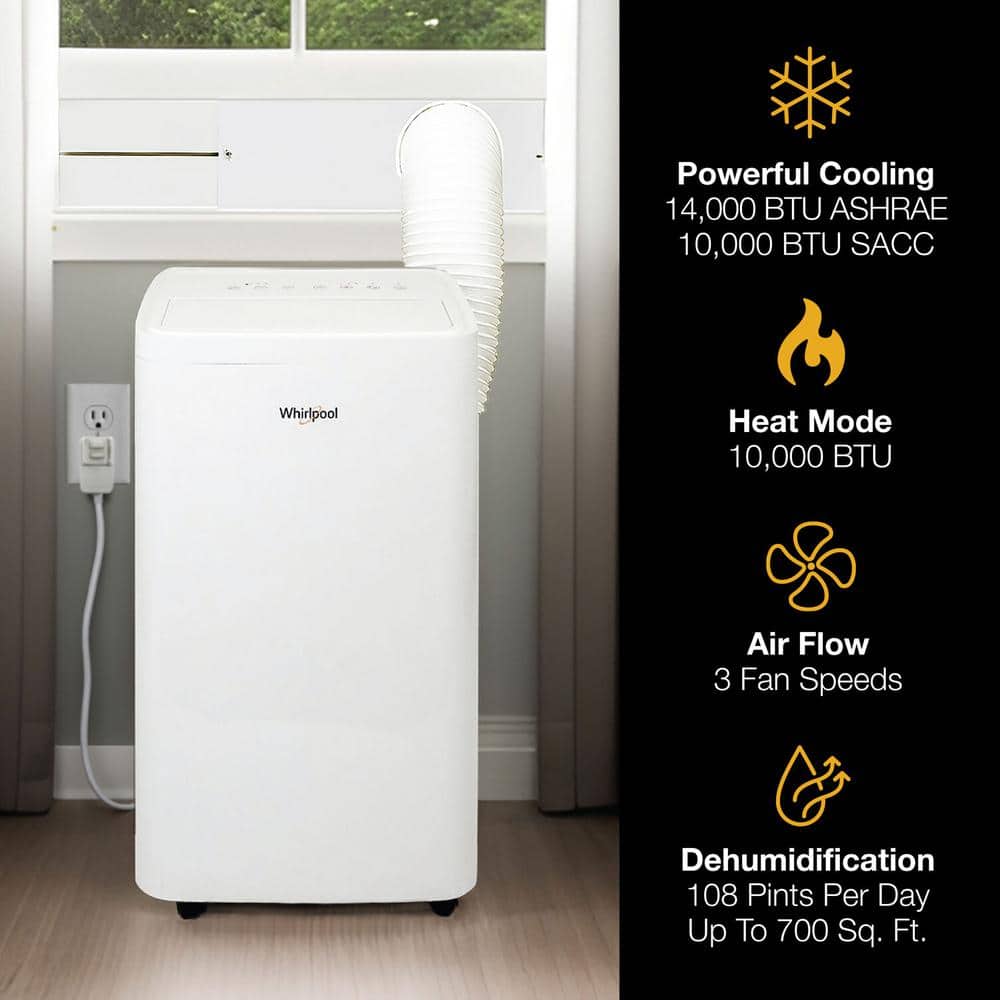 Whirlpool 14,000 BTU White Portable Air Conditioner with Heater and Remote