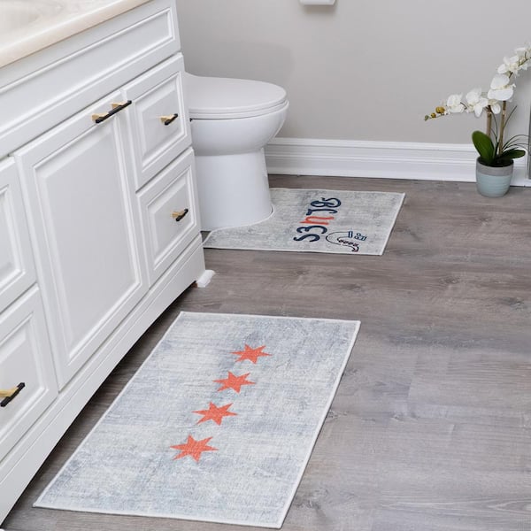 Toilet Mat Set Gray, 2-Piece Cotton Bathroom Contour Rugs Set - 20 x 31.5 in. Large Sink Bathmat, 20 x 24 in. Toilet Rug