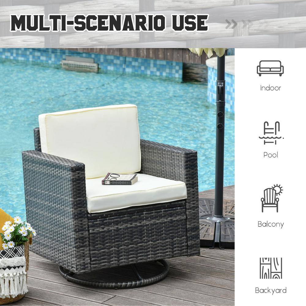 Beige Wicker and Steel Outdoor Dining Chair with Cushions