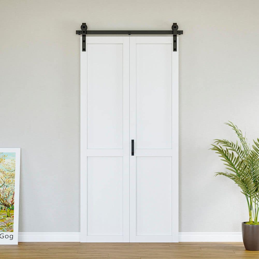 40 in. x 84 in. Solid Core White Primed MDF Wood Paneled H Design Bi-Fold Door Style Barn Door with Hardware price history on PriceWatchPro