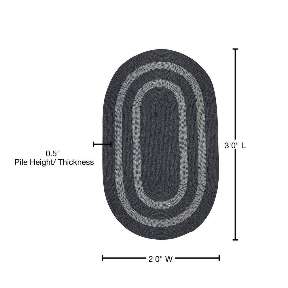 Charcoal Gray Oval Braided Wool Synthetic Rug 2' x 3'