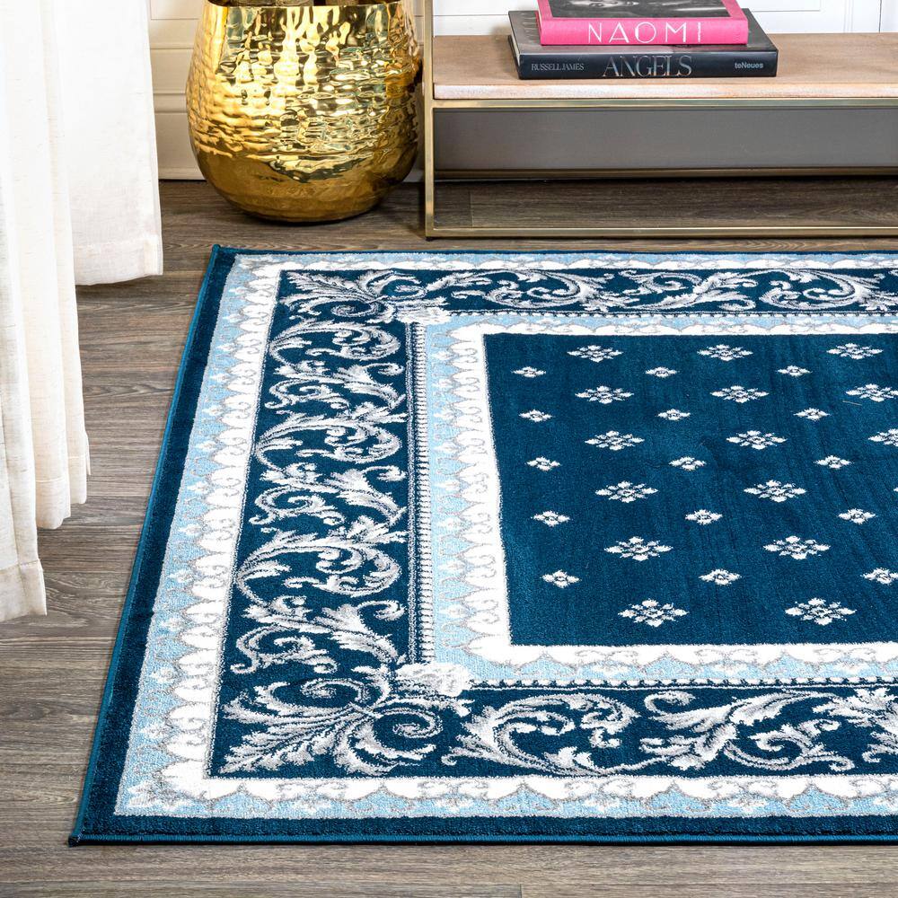 Navy and Blue Synthetic 8' x 10' Reversible Area Rug