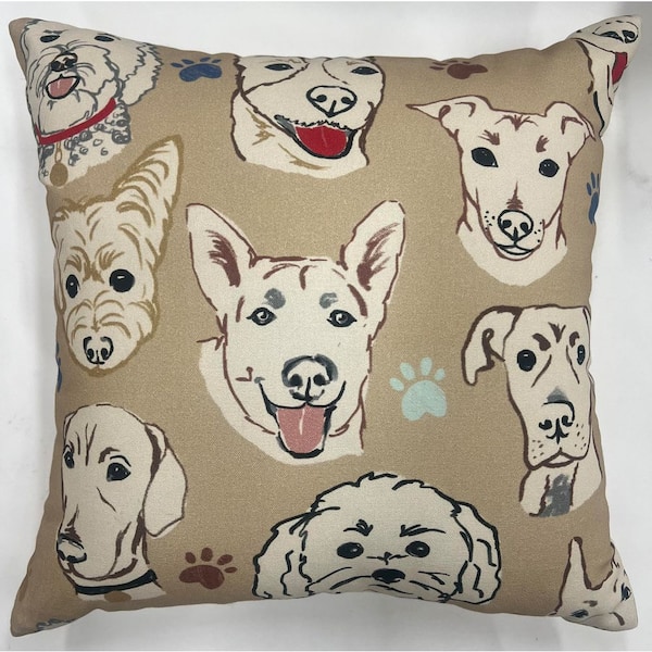 18 in. x 18 in. Outdoor Patio Throw Pillow in Dogs
