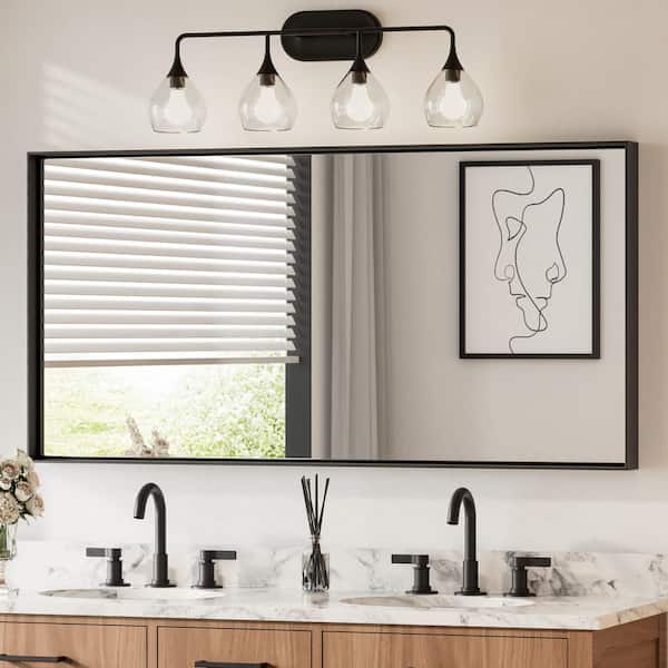 KeonJinn 60 in. W x 30 in. H Rectangular Framed Black Mirrors for Bathroom Wall Square Corner Bathroom Vanity Mirror Over Sink