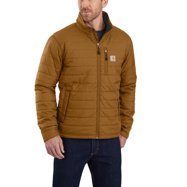 Carhartt Men's Large Brown Nylon Rain Defender Relaxed Fit Light-Weight Insulated Jacket