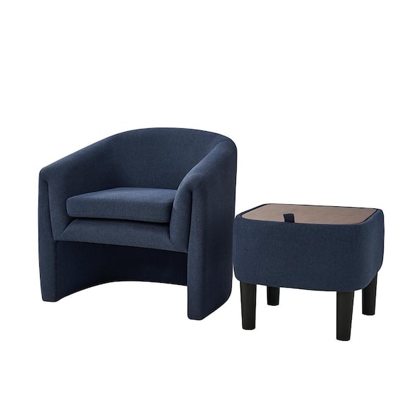 JAYDEN CREATION Zachary Navy Modern Upholstered Armchair with Storable Ottoman and Removable Cushion