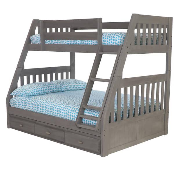 OS Home and Office Furniture Charcoal Gray Mission Gray Finished Twin Over Full Bunkbed with 3-Drawers