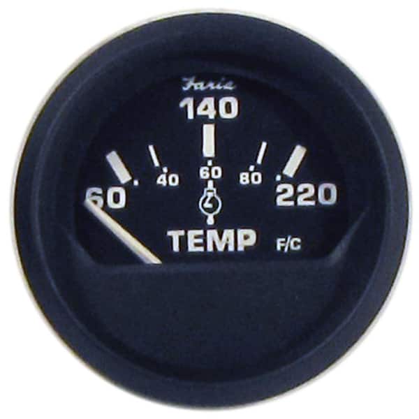 Faria Euro Cylinder Head Temperature Gauge with Sender (60-220°F) - 2 in., Black