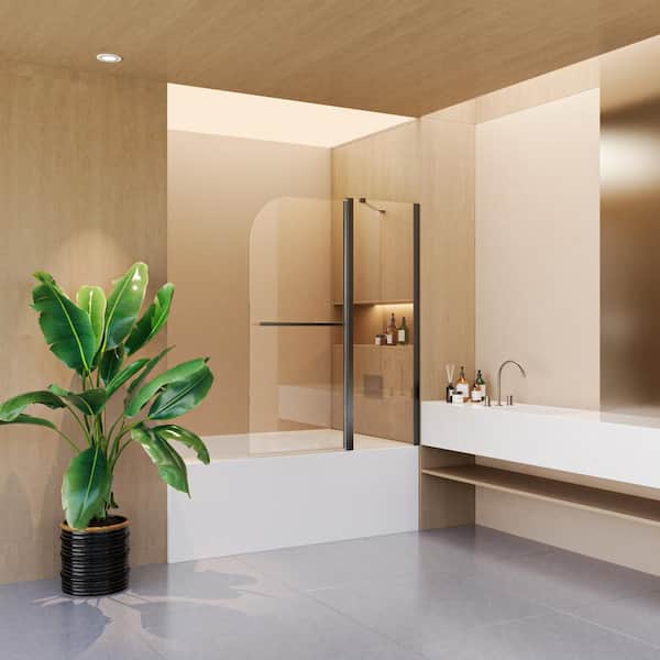 43 in. W x 58 in. H Pivot Frameless Folding Shower Doors in Brushed Nickel Finish with Tempered Glass