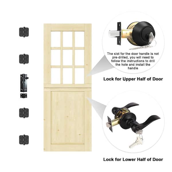 30 in. x 80 in. Universal 9-Lite Clear Glass Unfinished Exterior Door with Lock Knotty Solid Wood Front Door Slab-Dutch