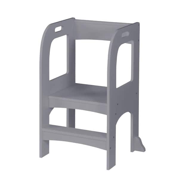 Avex Gray 2-Step 1.5 ft. Reach Height MDF Kids Standing Tower Step Stool with 50 lb. Load Capacity