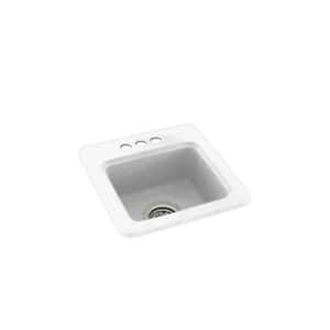 Dual-Mount Solid Surface 15 in. x 15 in. 3-Hole Single Bowl Kitchen Sink in White