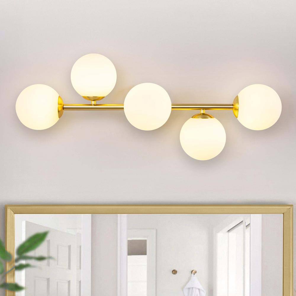 RRTYO Stellar 27 in. 5Light Gold Modern Chic Linear Globe Vanity Light