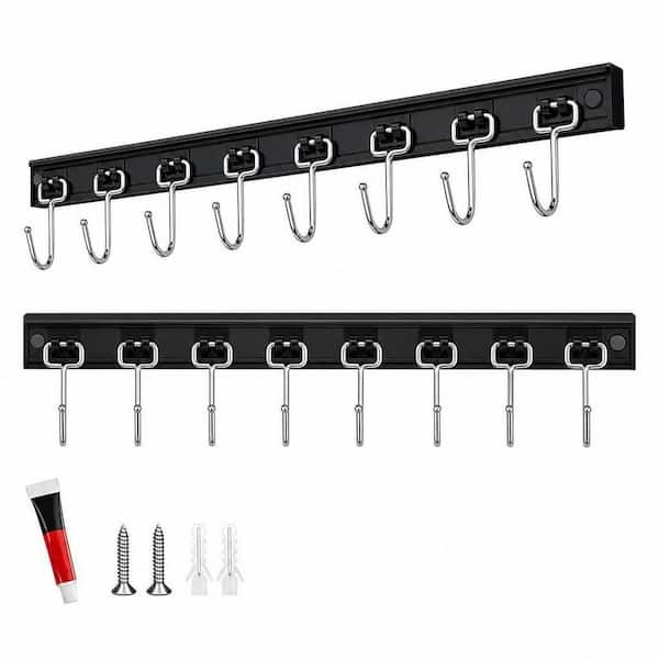 2-Pack 17 in. Utensil Racks with 8 Hooks, Multifunctional Kitchen Hanging Utensil Rack, Adjustable Easy Install, Black